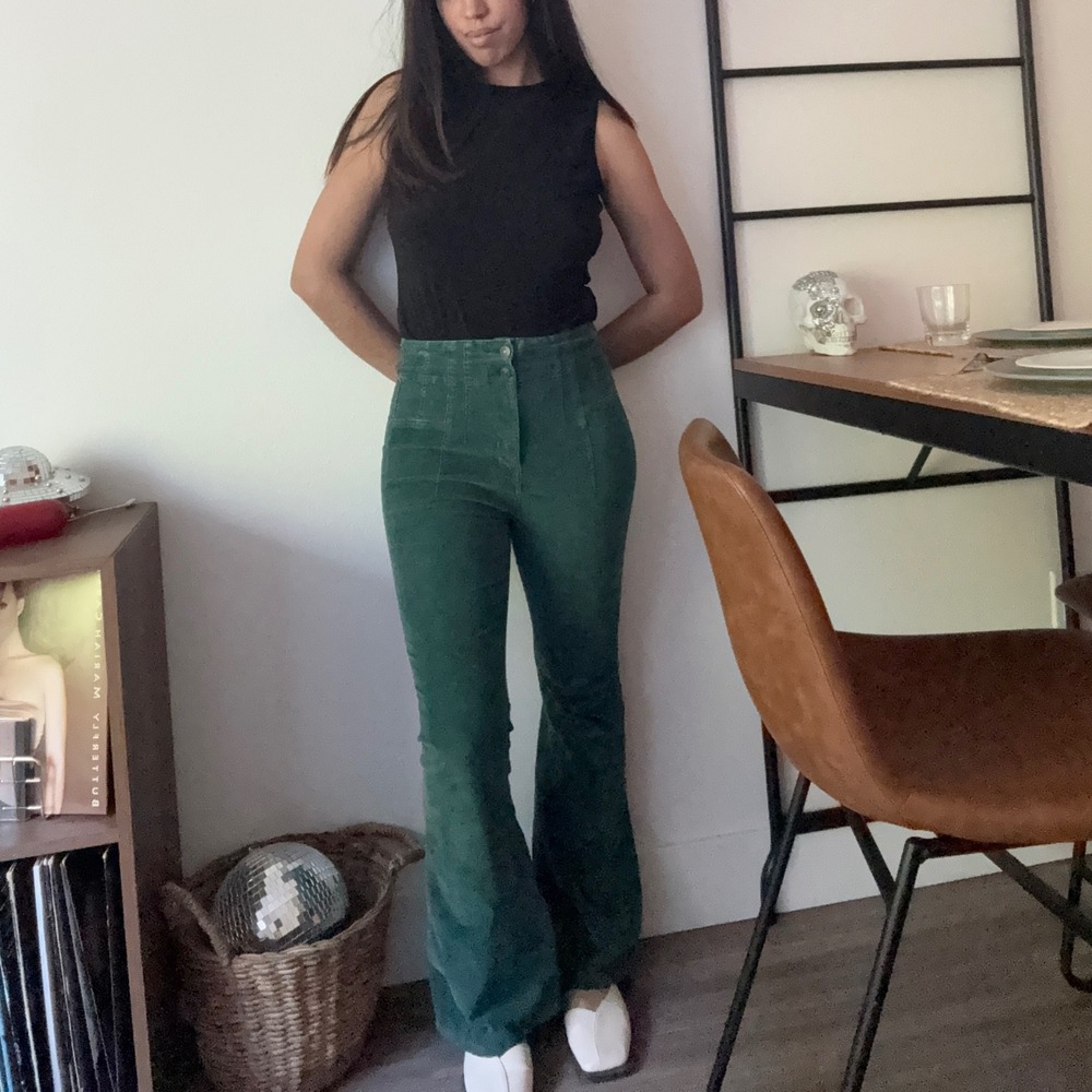 We The Free Free People Green Corduroy Flare‎ Pants High Rise Teal OB1549781 27